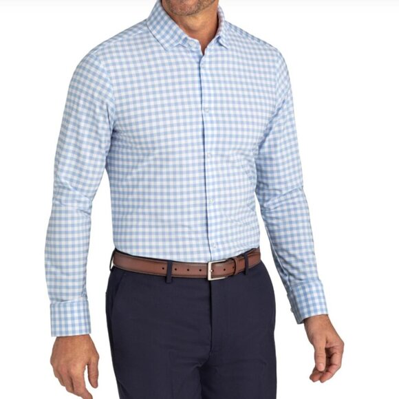 Mizzen Main Men's Tall Trim Fit Gingham Dress Shirt - XL - Picture 1 of 6